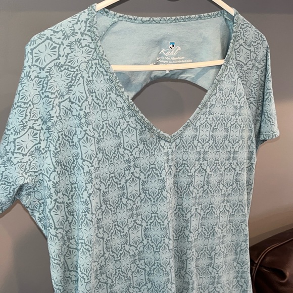 KUHL blue Oriana DRESS open back cut out short sleeve vneck geometric flared XL - Picture 13 of 13